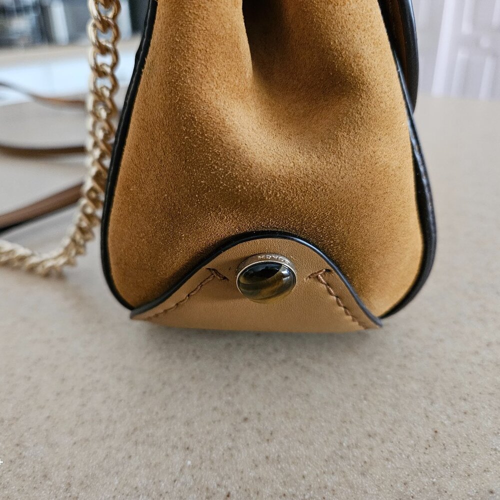 RARE NWOT COACH PEBBLED LEATHER SUEDE TAN TURNLOCK SHOULDER HANDBAG BAG TOTE - Picture 4 of 16